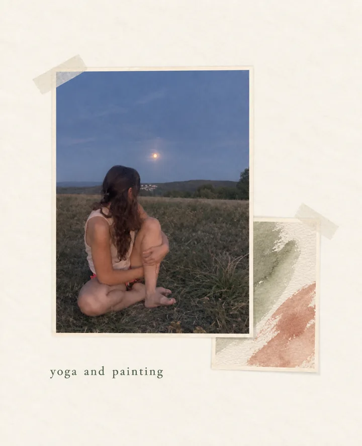 Gerta outdoors by moonlight with watercolor artwork